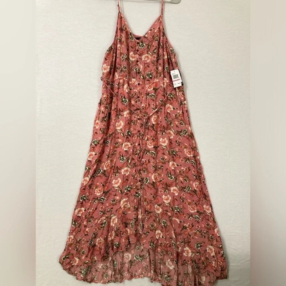 New Sangria‎ Mauve Pink Floral Ruffle High Low Maxi Dress size XXL